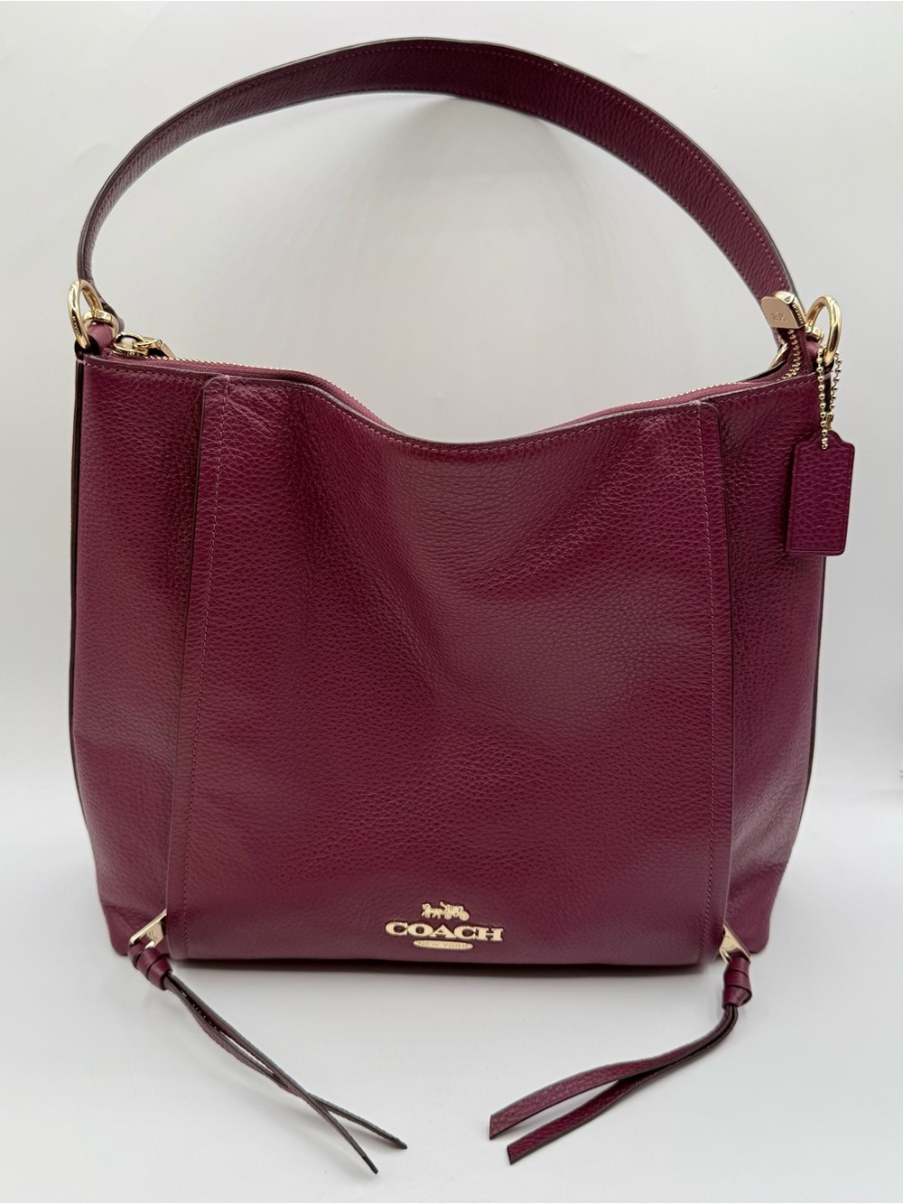 Coach Marlon Pebble Leather Hobo Shoulder Crossbody Bag Dark Berry F79994
